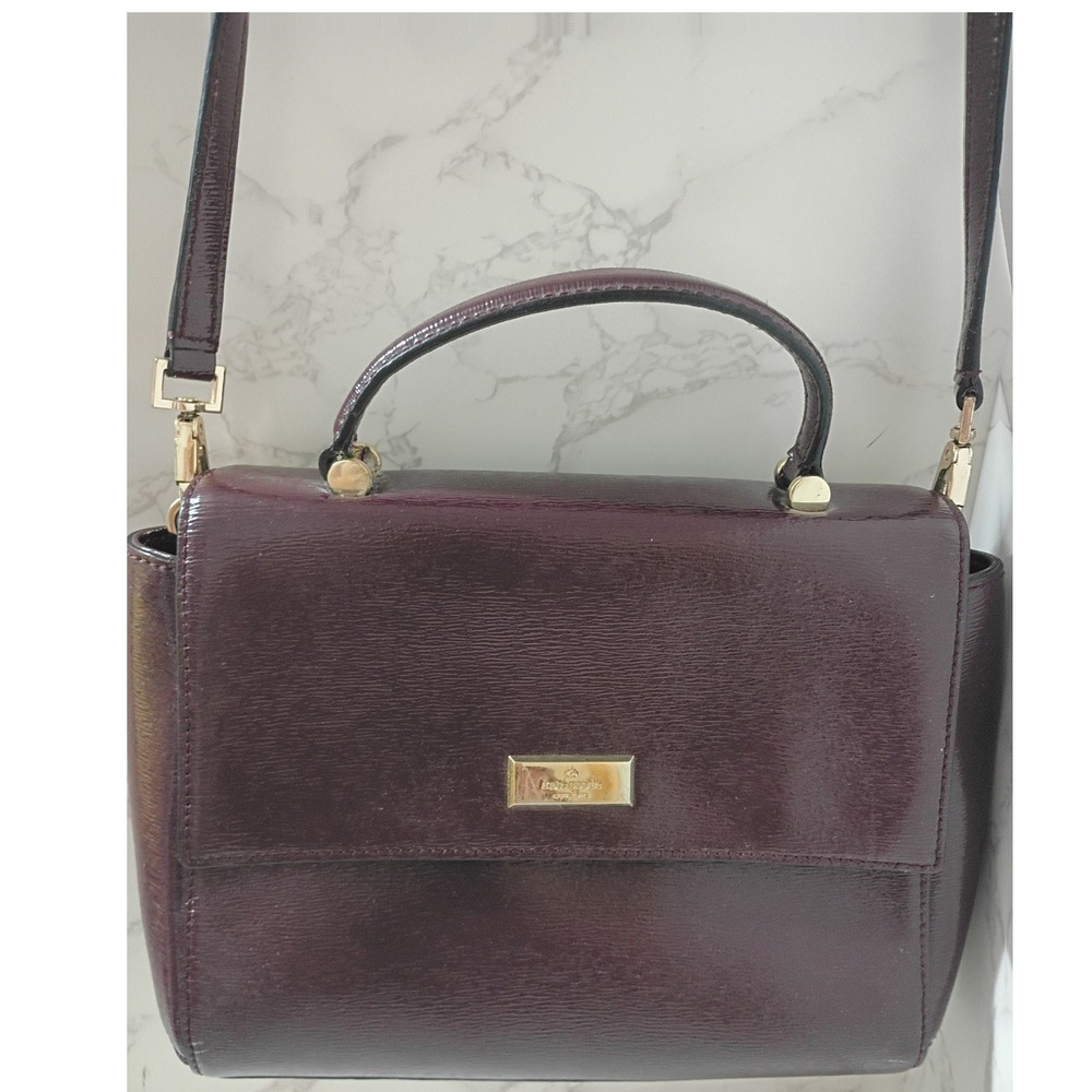 KATE SPADE Brynlee Bixby Burgundy Patent Leather Satchel/Crossbody Bag - EUC